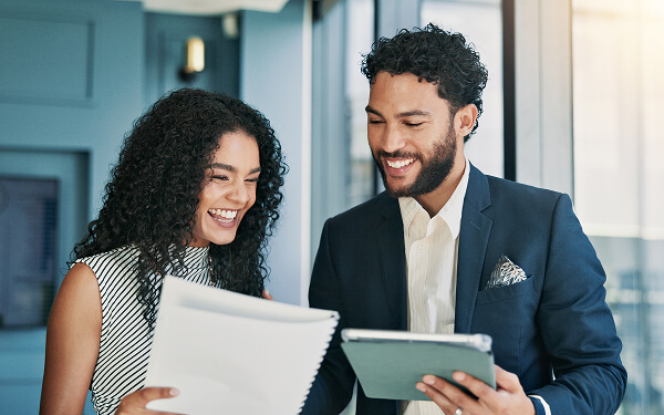 Tax professional helping client understand documents